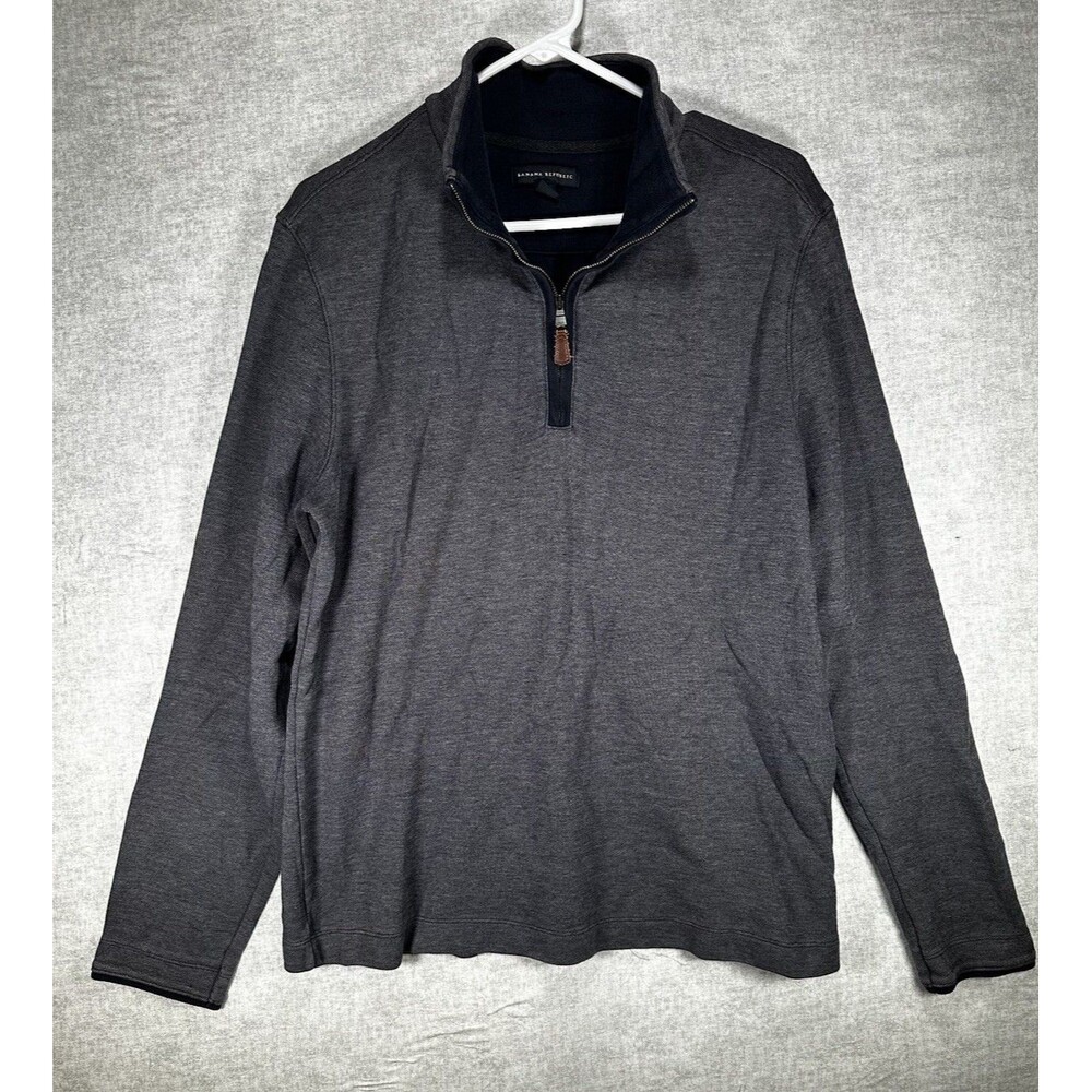 Banana Republic Men's 1/4 Zip Pullover Sweater Gray Blue Size Medium Long Sleeve